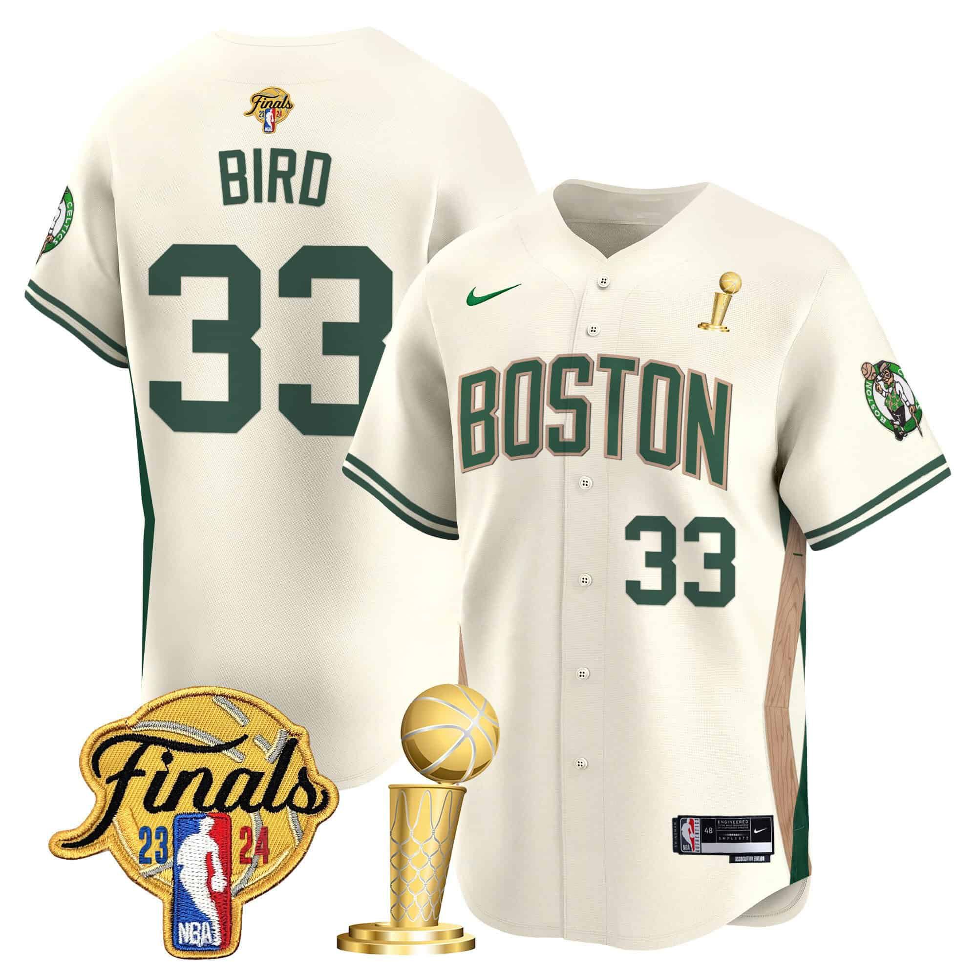 Men Boston Celtics #33 Bird Cream 2024 Nike Final & Champions Patch Baseball NBA Jersey